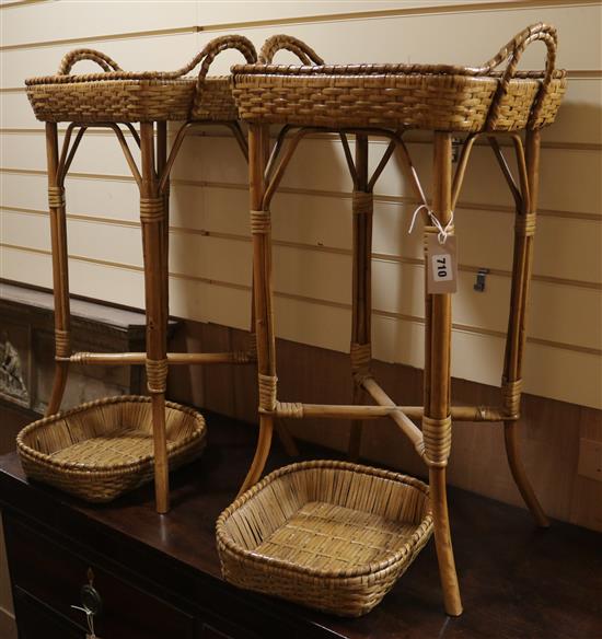 A pair of caned bamboo occasional tables W.45cm